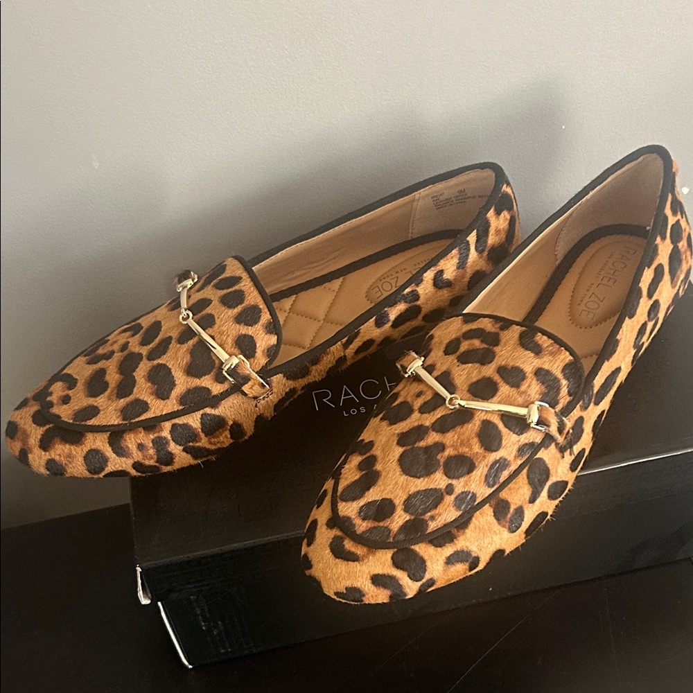 Rachel Zoe Leopard Print Loafers with Gold Detail